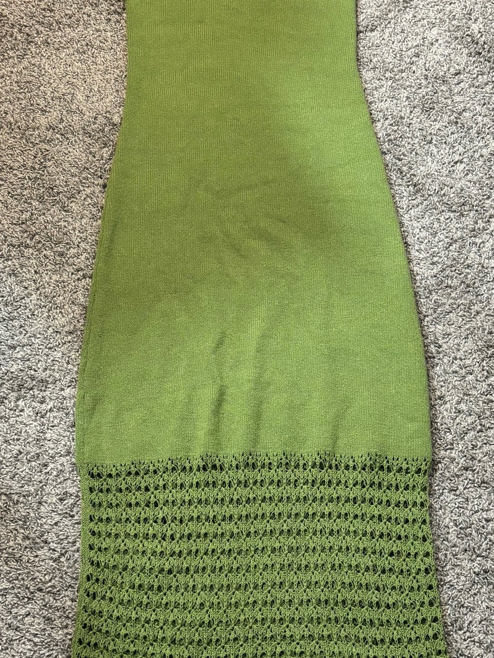 Olive Green Knit Maxi Dress with Crochet Hem